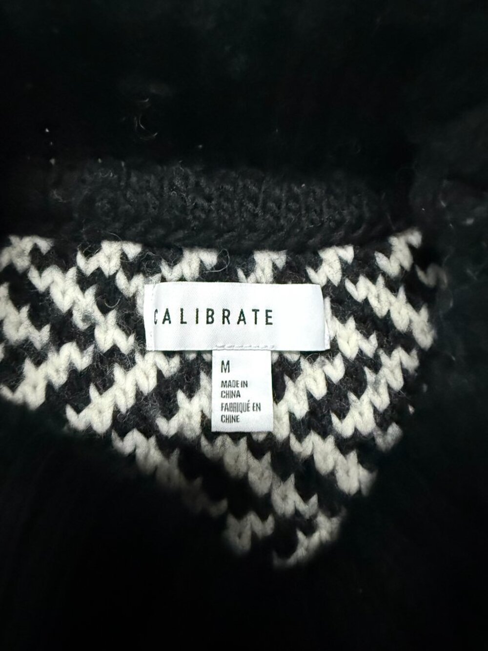 Calibrate Nordstrom Herringbone Turtleneck Sweater Black Cream Sz M - Picture 4 of 8